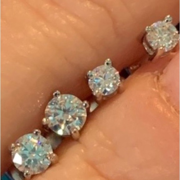 Created by GRA Jewelry - 2 pair Elegant Silver Stud Moissanite Diamond Earrings